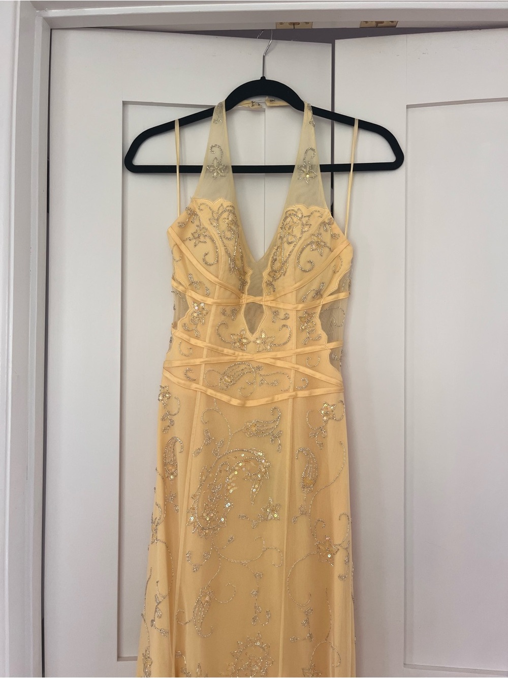 never worn! Cache Yellow Beaded Backless Halter Dress - Picture 3 of 7